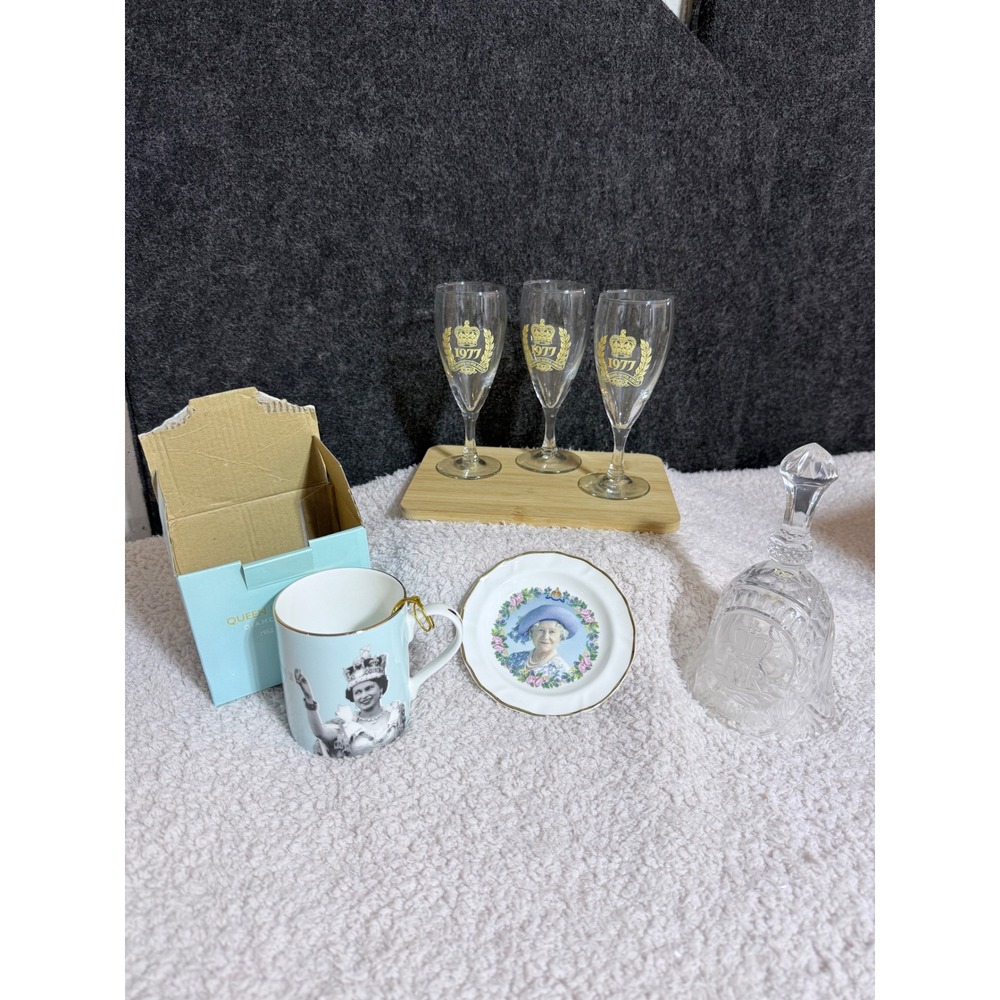 Queen Elizabeth II Jubilee Memorabilia Set Mug Plate Glasses Bell Collection
